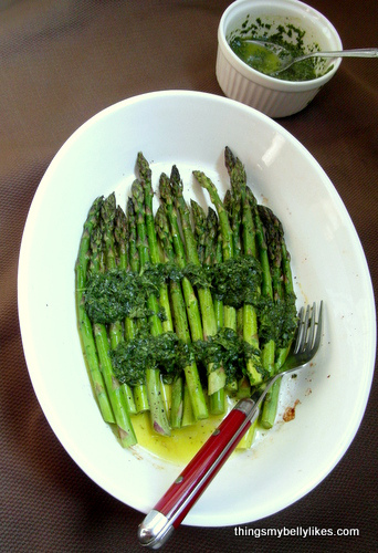 Roast Asparagus with Lime Cilantro Vinaigrette