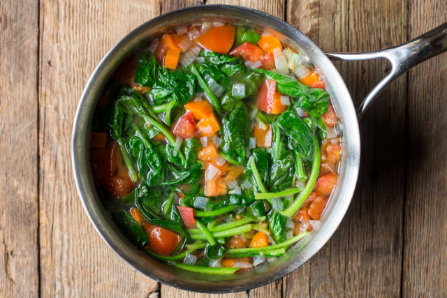 Sayur Bening Bayam (Indonesian Spinach, Carrot, and Tomato Soup)